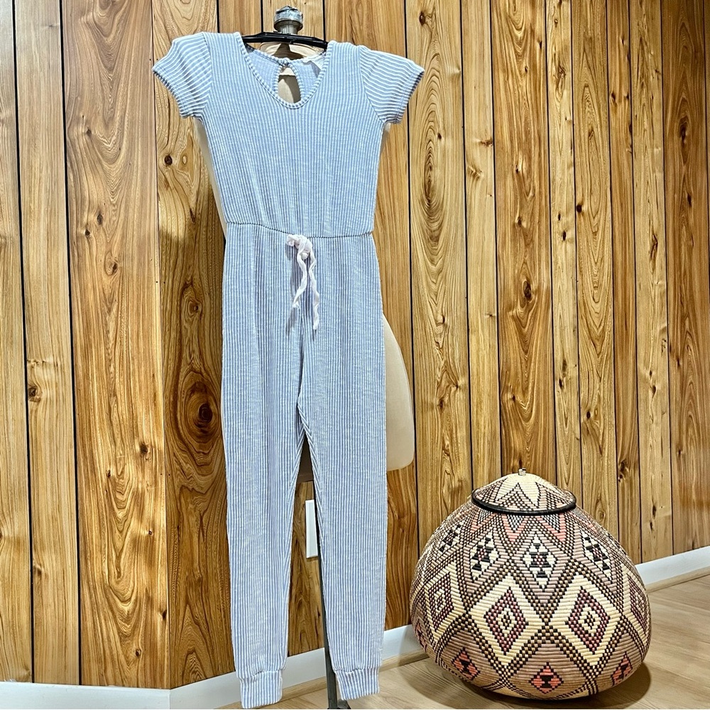 Caution To The Wind Blue Jumpsuit with Tie Waist